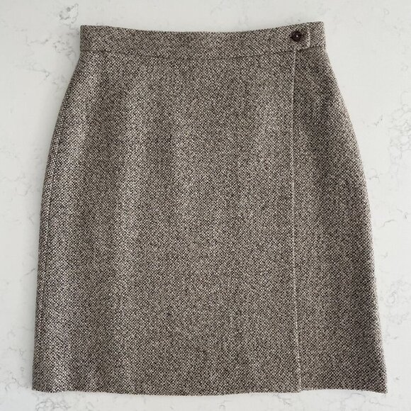 Brooks Brothers Classic Lined Tweed Wool Blend Wrap Skirt Brown Tan Cream Sz 8 - Picture 5 of 15